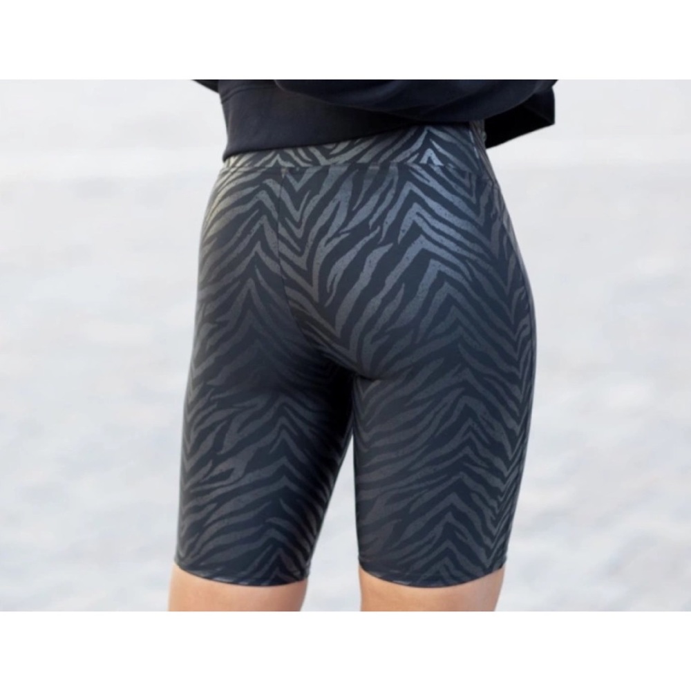 Spanx Faux Leather Bike Short in Metallic Zebra